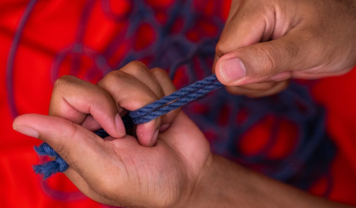 person holding blue and white rope